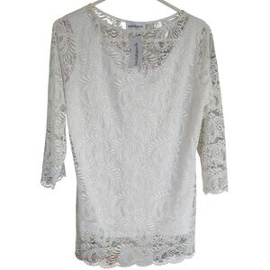 Peck and‎ Peck White Lace Tunic Shirt Lined Round Neckline Womens Size Large New